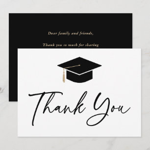 Modern Black and White Graduation Cap Thank You Card