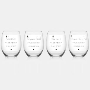 Modern Black and White Graduation Drinkware Set Stemless Wine Glass
