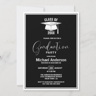 Modern Black and White Graduation Party Invitation