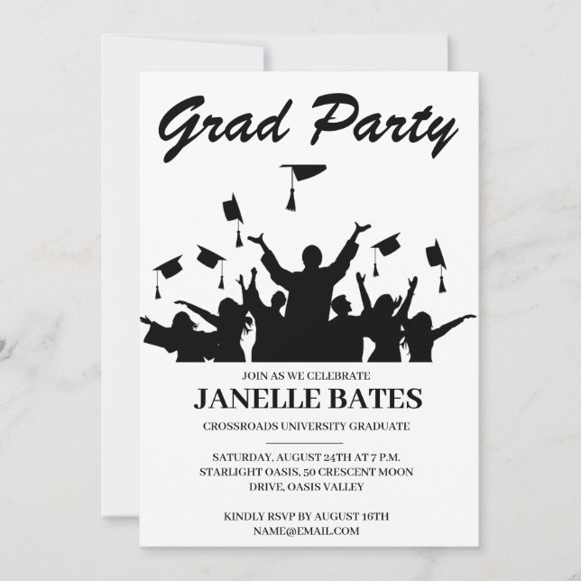modern black and white graduation party invitation (Front)