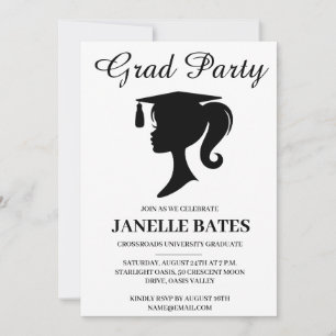modern black and white graduation party invitation