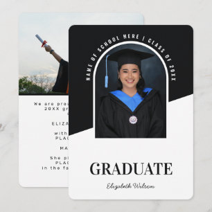 Modern black and white graduation with photo announcement