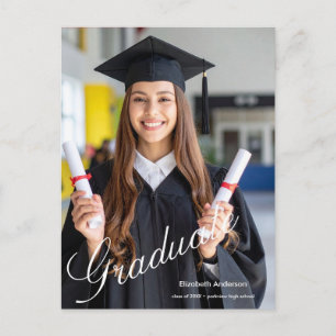 Modern black and white graduation with photo invitation postcard