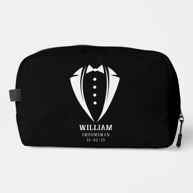 Modern Black and White Groomsman Gift Dopp Kit (Front)