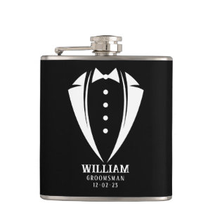 Modern Black and White Groomsman Gift Hip Flask