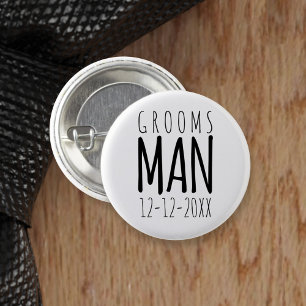 Modern Black and White Groomsman Wedding Button