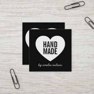 Modern Black and White Handmade Heart Square Business Card