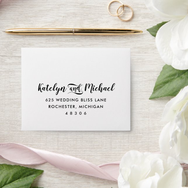 Modern Black and White Handwritten Script Wedding Envelope (Wedding)