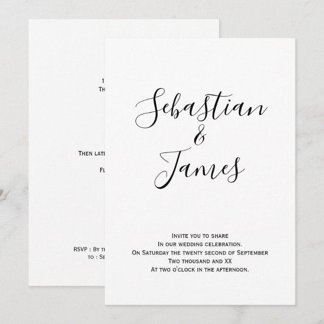 Modern Black and White Handwritten Wedding Invitation (Front/Back)