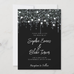 Modern Black and White Hanging Lights Wedding Invitation