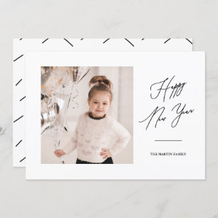 Modern Black and White Happy New Year Photo Invitation