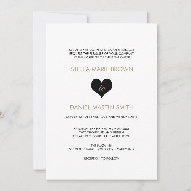 Modern Black and White Heart Wedding Invitation (Front)