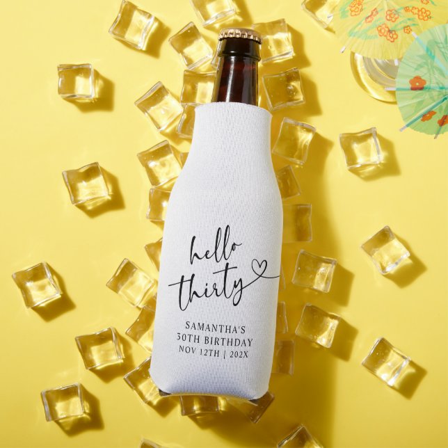 Modern Black and white Hello 30 Birthday Bottle Cooler (In Situ Summer)