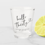 Modern Black and white Hello 30 Birthday Shot Glass<br><div class="desc">Raise a toast in style with this modern black and white “Hello 30” birthday shot glass. Perfect for celebrating a milestone in sleek,  contemporary fashion,  it’s a fun keepsake and party favor guests will love. Ideal for cocktail bars,  party tables,  or gift bags at your 30th birthday bash.</div>