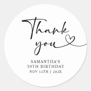 Modern Black and White Hello 30th Birthday Classic Round Sticker