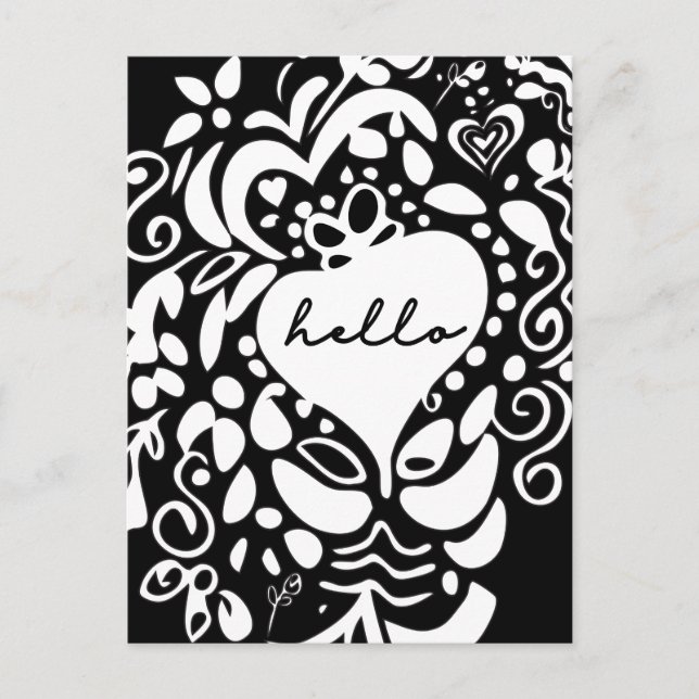 Modern Black and White Hello Postcard (Front)
