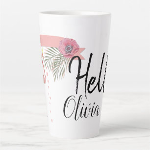 Modern Black and White Hello With Personalised Nam Latte Mug