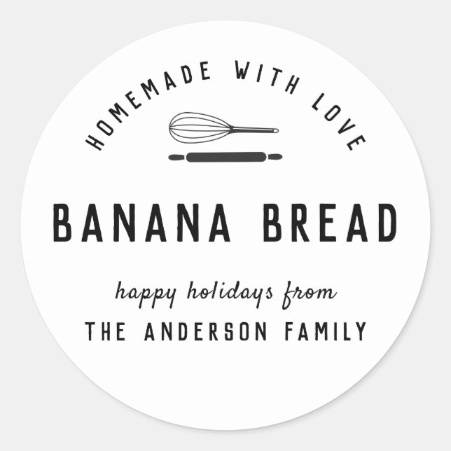 Modern Black and White Holiday Baking Gift Classic Round Sticker (Front)