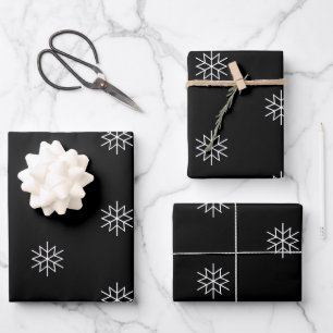 Modern Black And White Holiday Christmas Star Wrapping Paper Sheet