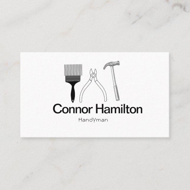 Modern Black And White Home Repair Illustrative  Business Card (Front)
