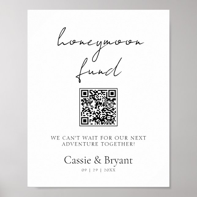 Modern Black and White Honeymoon Fund Wedding Sign (Front)