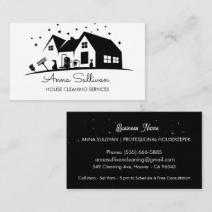 Modern Black and White House Cleaning Services Business Card