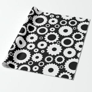 Modern Black and White Illustration Gear Pattern  Wrapping Paper