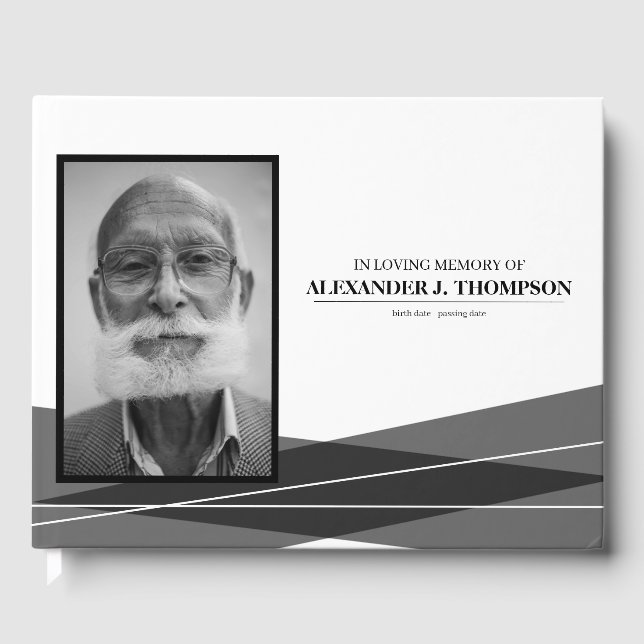 Modern Black and White In Loving Memory Funeral Guest Book (Front)
