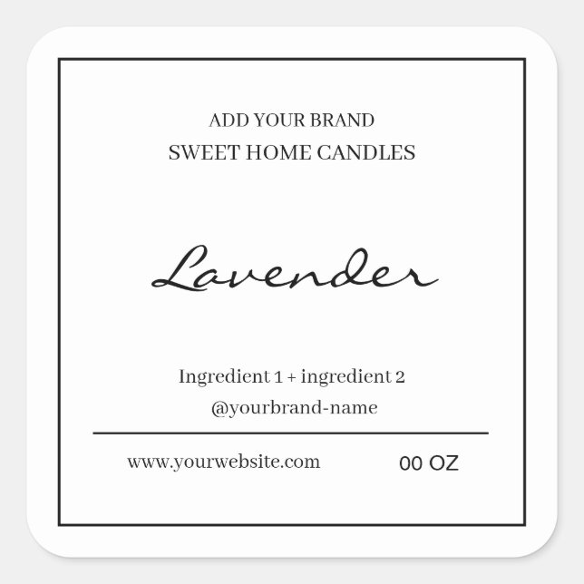 Modern black and white ingredients product   square sticker (Front)