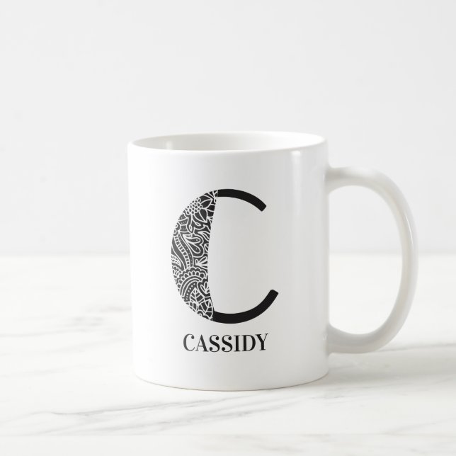 Modern Black and White Initial C and Name Coffee Mug (Right)