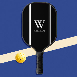 Modern Black and White Initial Name Monogram Pickleball Paddle