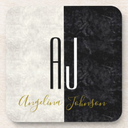 Modern Black and White Initials Monogrammed Coaster