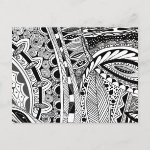 Modern black and white ink abstract city  postcard