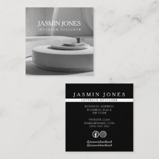 Modern Black and White Interior Designer Photo Square Business Card