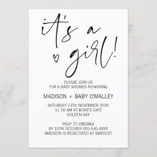 Modern Black and White It's a Girl Baby Shower Invitation