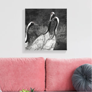 Modern Black and White Japanese Cranes Canvas Print
