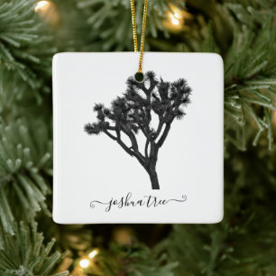 Modern Black And White Joshua Tree Silhouette Ceramic Ornament