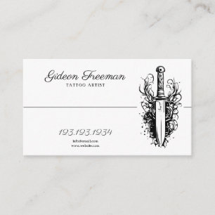 Modern Black and White Knife Tattoo Artist Business Card