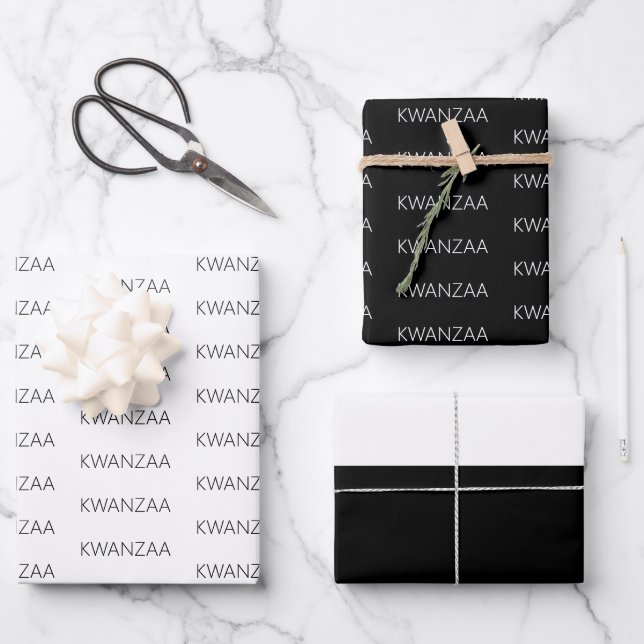 Modern black and white Kwanzaa Wrapping Paper Sheet (Front)