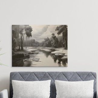 Modern Black and White Landscape Painting Poster