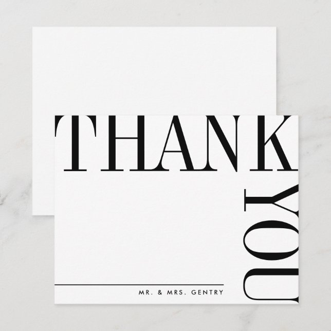 Modern Black and White Large Text Thank You Card (Front/Back)