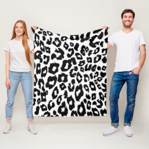 Modern Black and White Leopard Print Fleece Blanket