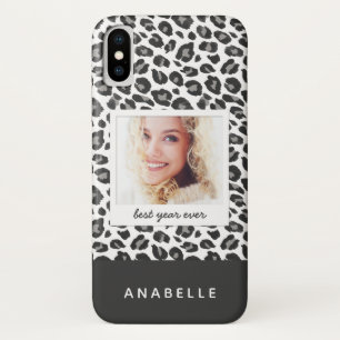 Modern black and white leopard print vintage photo iPhone x case