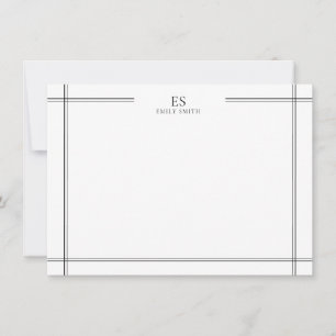 Modern Black and White Line Border Monogram Card