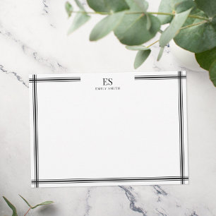 Modern Black and White Line Border Monogram Card