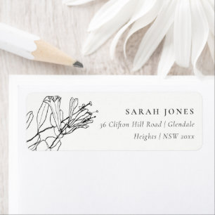 MODERN BLACK AND WHITE LINE DRAWING FLORAL ADDRESS