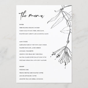 MODERN BLACK AND WHITE LINE DRAWING FLORAL MENU