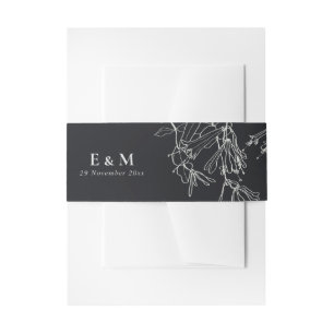 MODERN BLACK AND WHITE LINE DRAWING FLORAL WEDDING INVITATION BELLY BAND