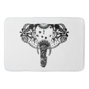 Modern black and white line tangle elephant bath mat