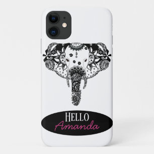 Modern black and white line tangle elephant iPhone 11 case